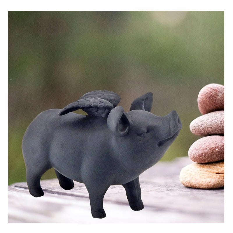 Bellaa 26096 Whimsical Flying Pig Statue Angel Hog Heaven Farmhouse Animal Cottage Country Lodge Home Decor Vintage Rustic Collectible 5 Inch Tall - Image 1